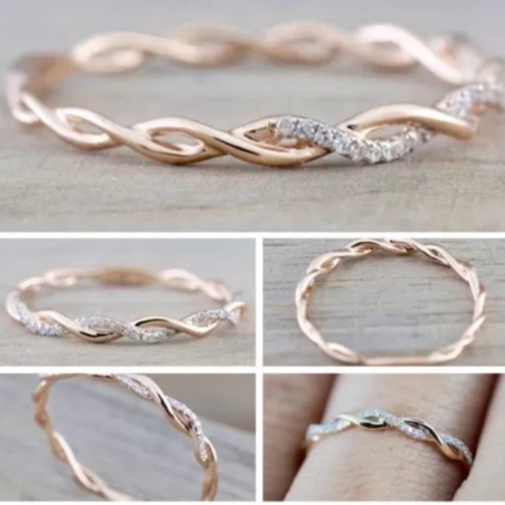18k Rose Gold White Sapphire Ring. - Picture 2 of 3